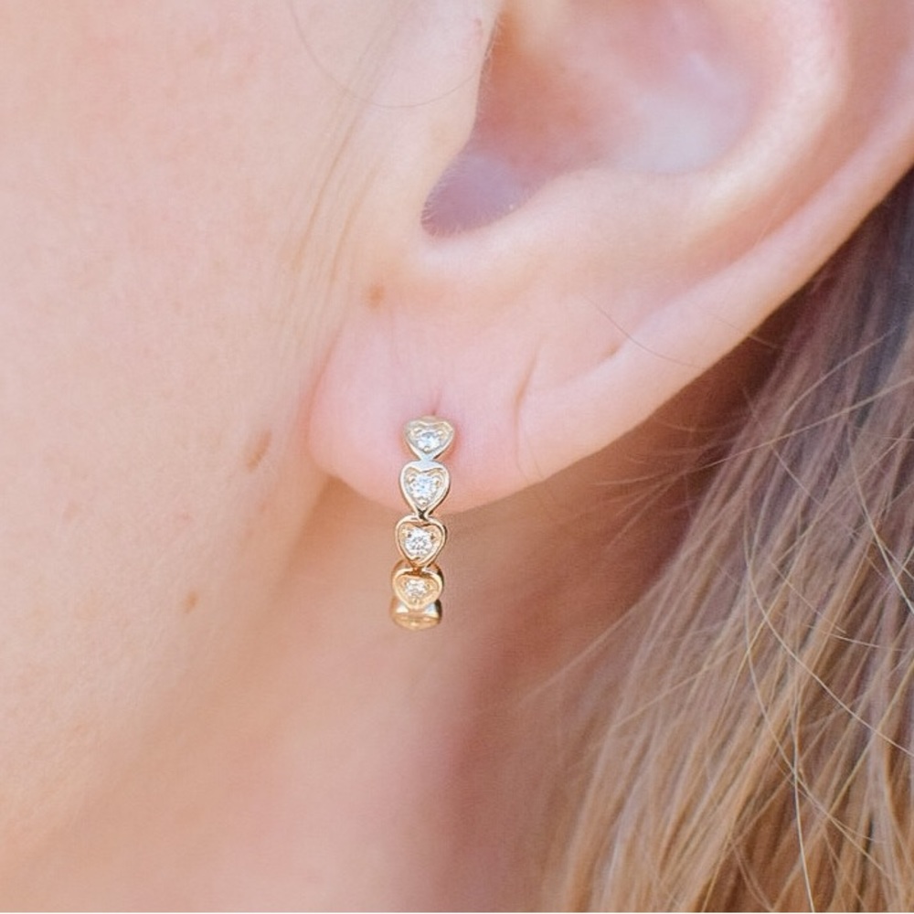 Heart diamond bezel hoops 14k